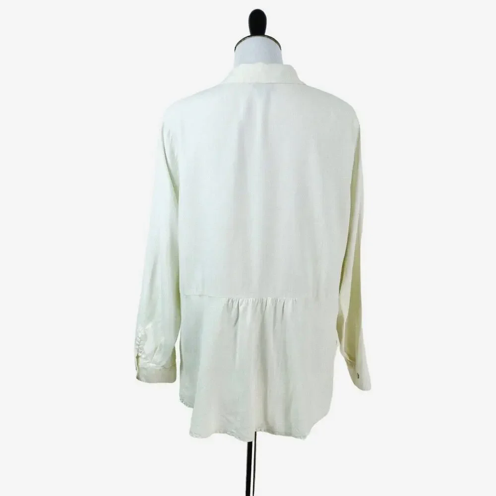 J Jill Size Petite L Woven Silk Button Up Long Sleeve Peplum Cream